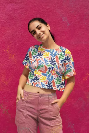 Abstract Colorful Canopy Of Leaves Print Crop Top