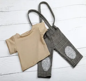 Babymoon | Set of 2 | Tshirt And Suspender Set | Baby Photoshoot Props | Costume | 0-3 Months | Brown