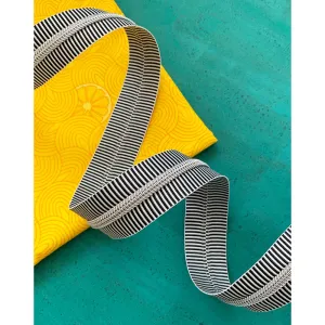 Black Striped Zipper Tape with Nickel Teeth - 3 yards