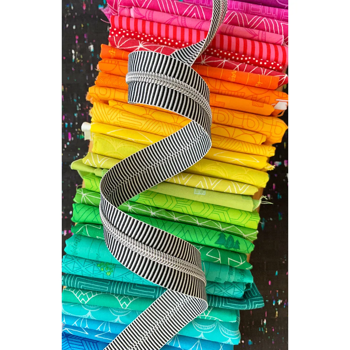 Black Striped Zipper Tape with Nickel Teeth - 3 yards