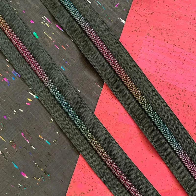 Black Zipper Tape with Dark Rainbow Teeth - 3 yards