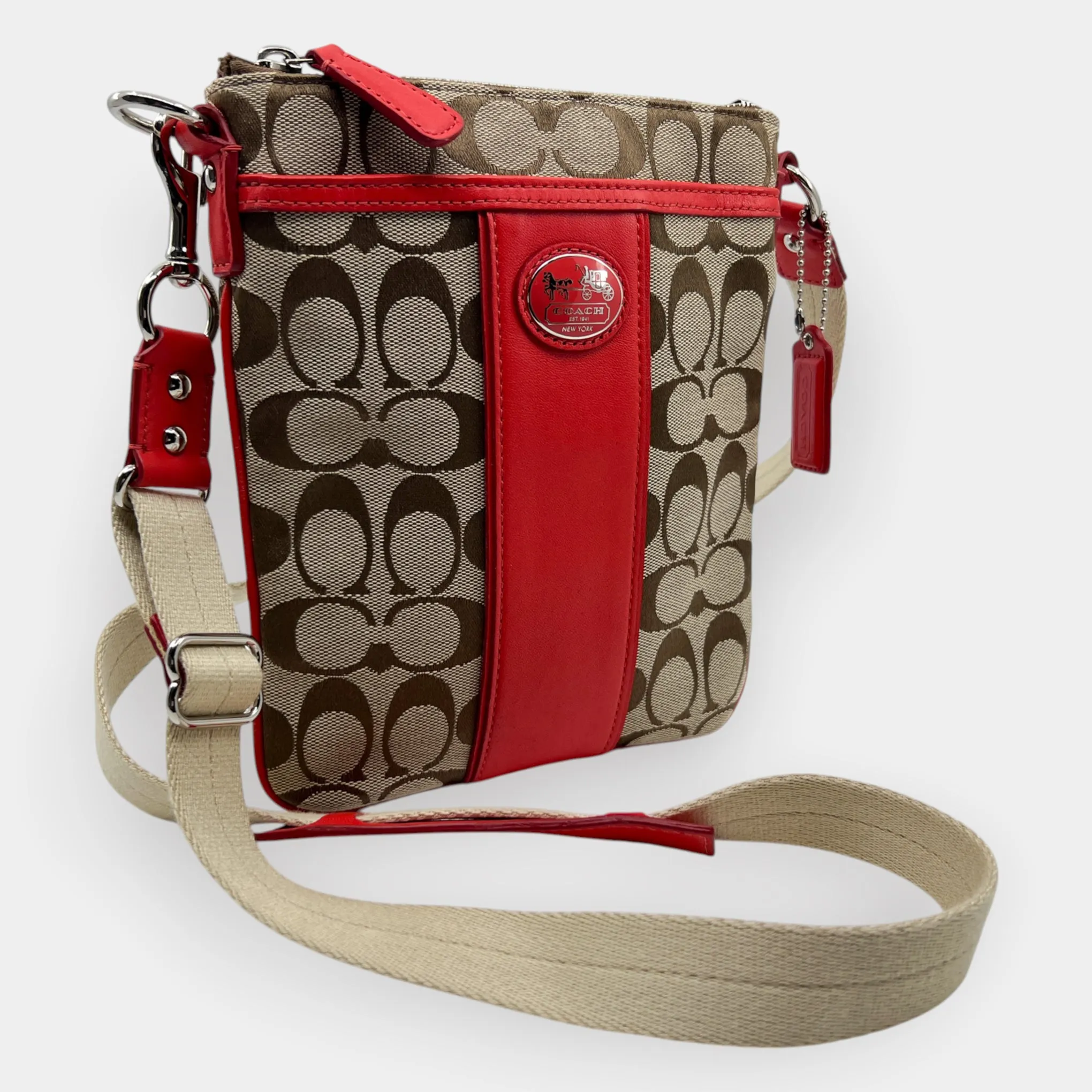 Coach Red Leather & Canvas Legacy Swingpack Crossbody Bag