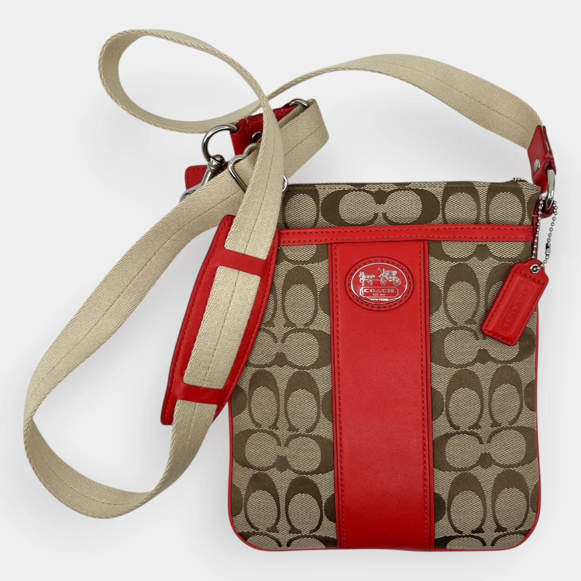 Coach Red Leather & Canvas Legacy Swingpack Crossbody Bag