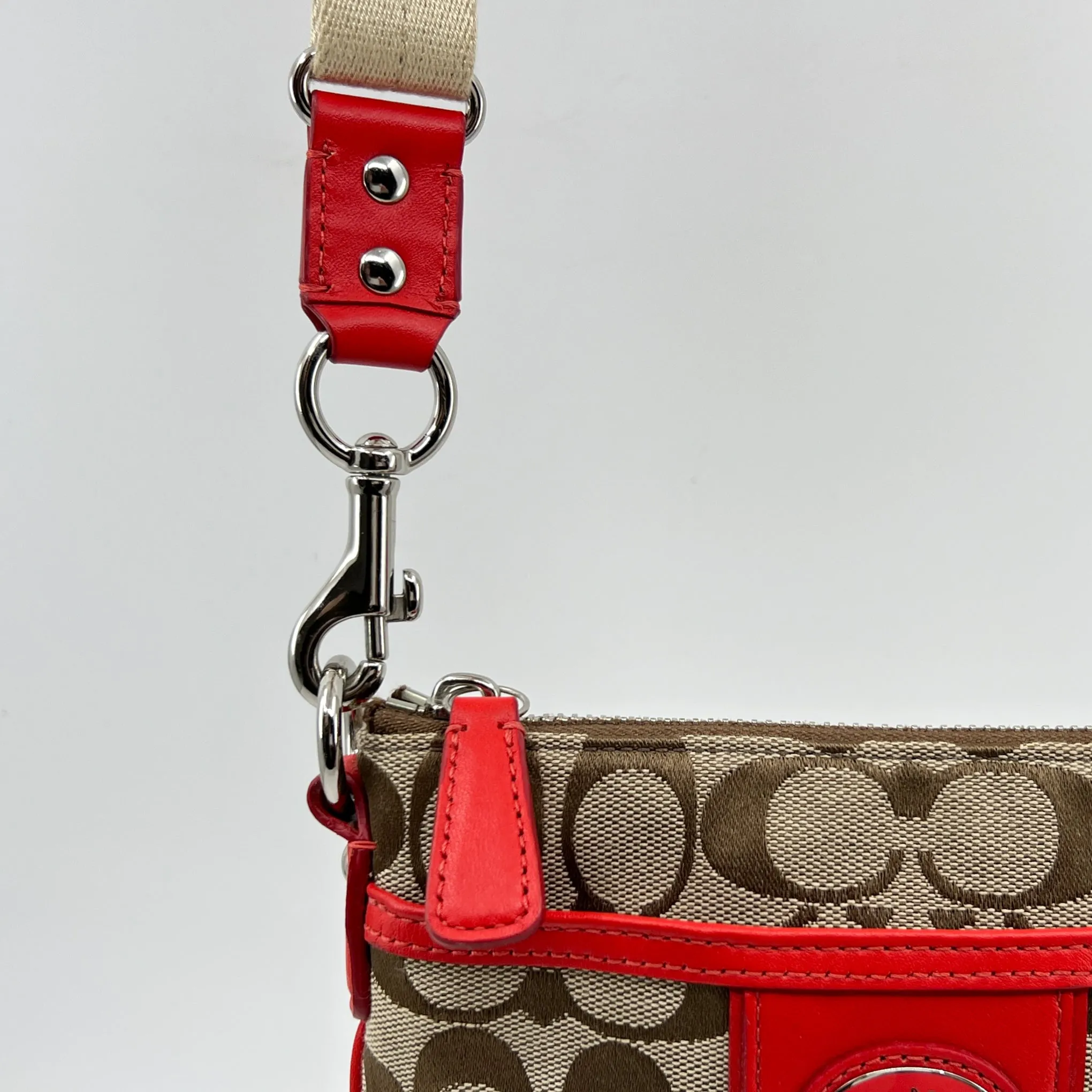 Coach Red Leather & Canvas Legacy Swingpack Crossbody Bag