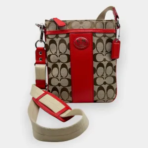 Coach Red Leather & Canvas Legacy Swingpack Crossbody Bag