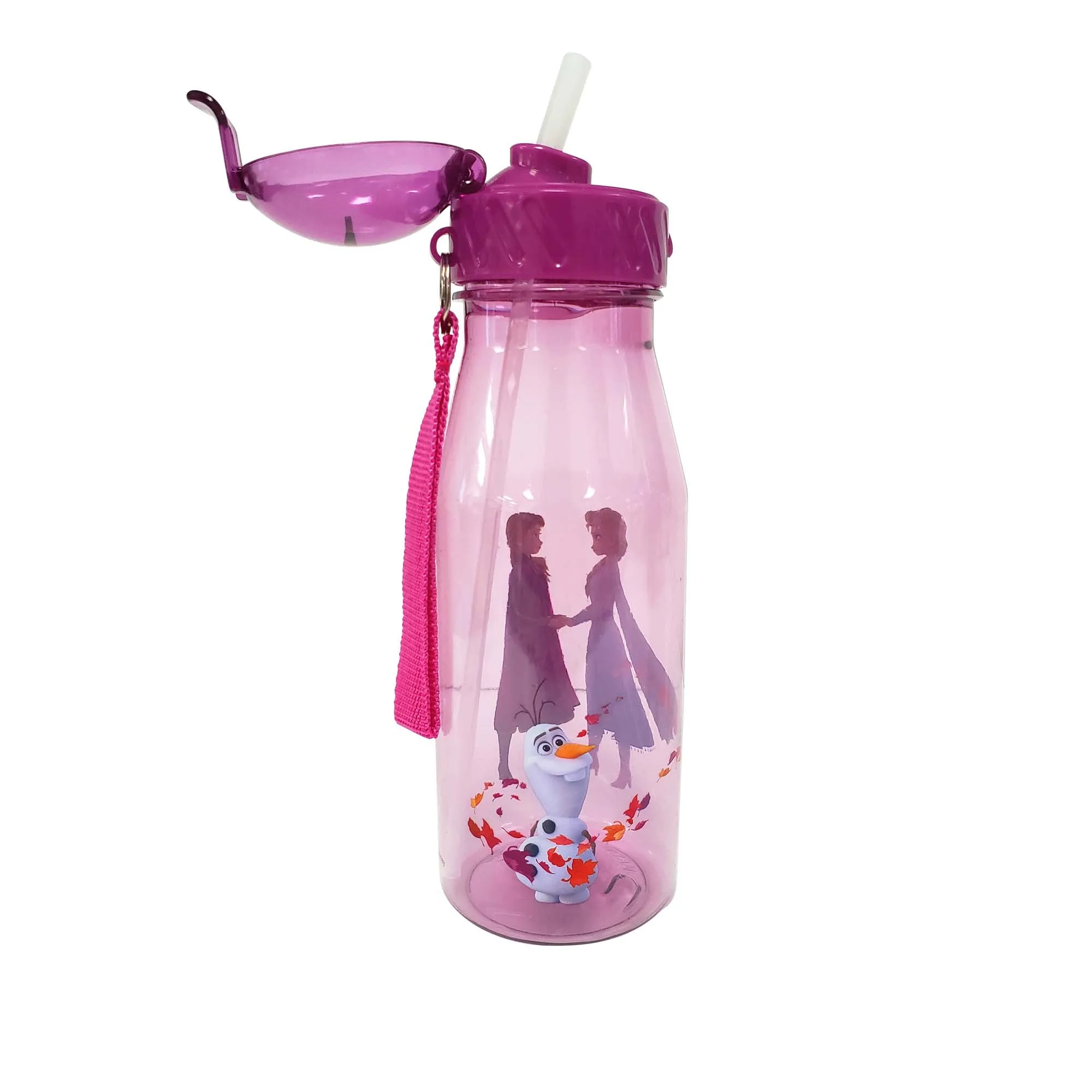 Disney Frozen 2 Purple Dome Cap Bottle with Straw and Carrying Strap, 1 Count