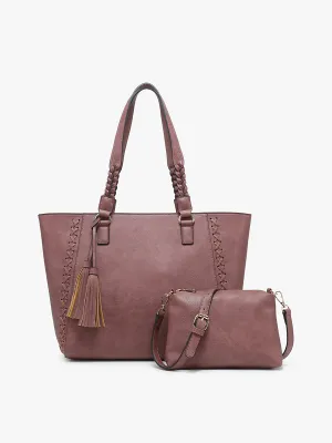 Jen & Co Lisa Whipstitch Hobo With Braided Accents In Dark Mauve With Matching Crossbody