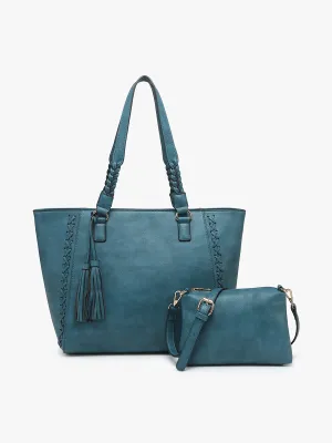 Jen & Co Lisa Whipstitch Hobo With Braided Accents In Dark Teal And Matching Crossbody