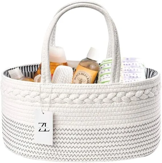 Large Cotton Rope Diaper Caddy Organizer – Portable Baby Storage Basket with Removable Divider