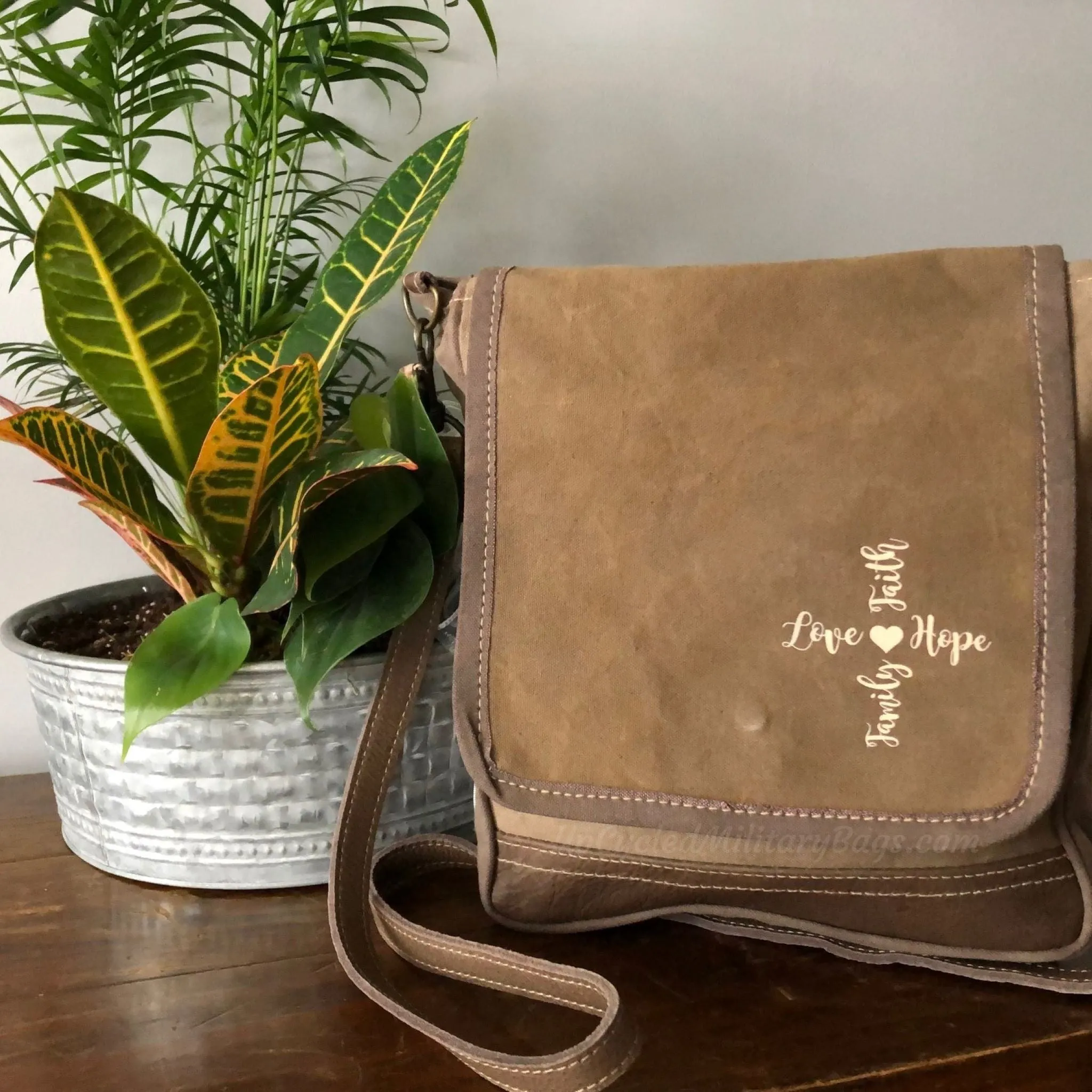 Love Hope Faith Family Sustainable Purse Small Messenger Crossbody Bag