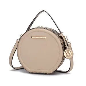 Mallory Beige with Snake Print Trim Vegan Leather Crossbody Handbag by Mia K.- MKF Collection