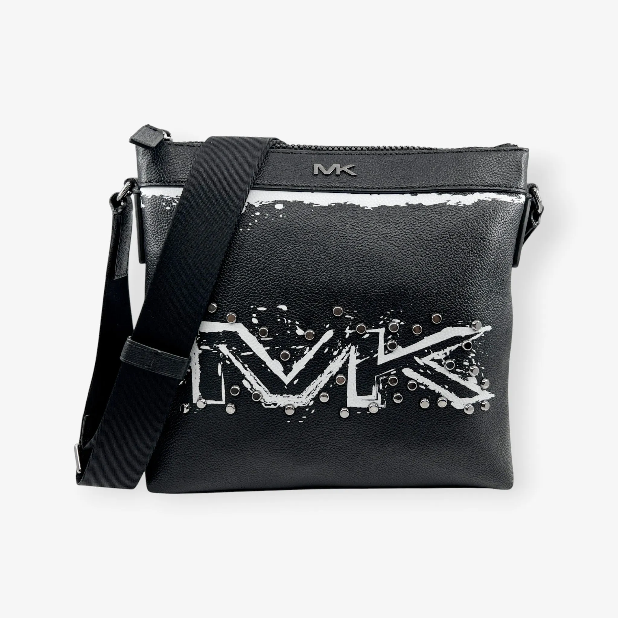 Michael Kors Black Faux Leather Logo Crossbody Bag