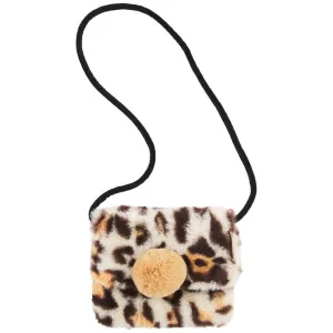 Mud Pie Leopard Pom Fur Purses White