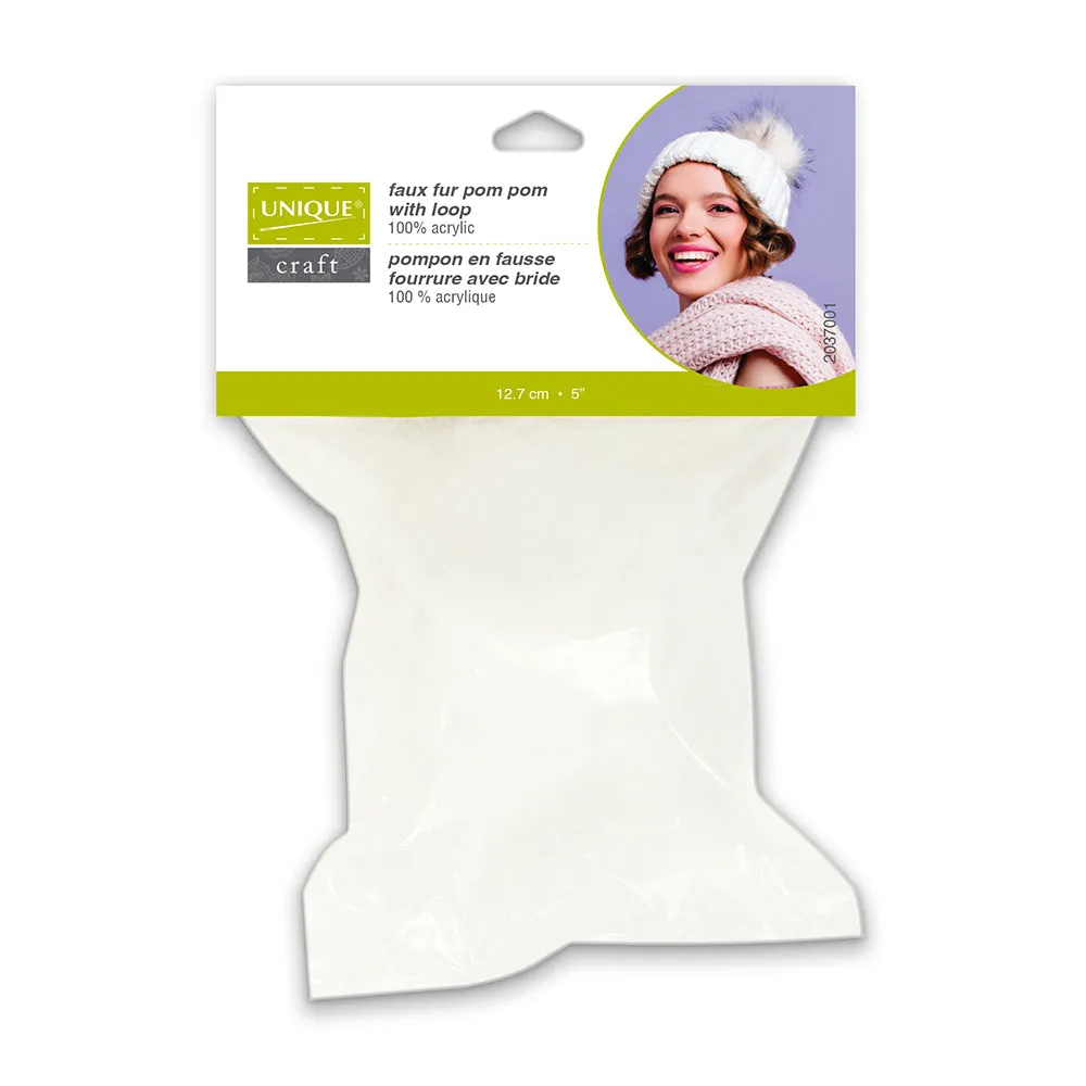 POM POM FAUX FUR 5″ White