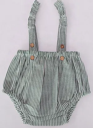 Sage Green Stripes Print Cotton-Linen Suspenders Diaper Cover