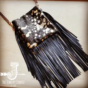 **Small Crossbody Handbag w/ Brown Metallic Leather Full Fringe 507g