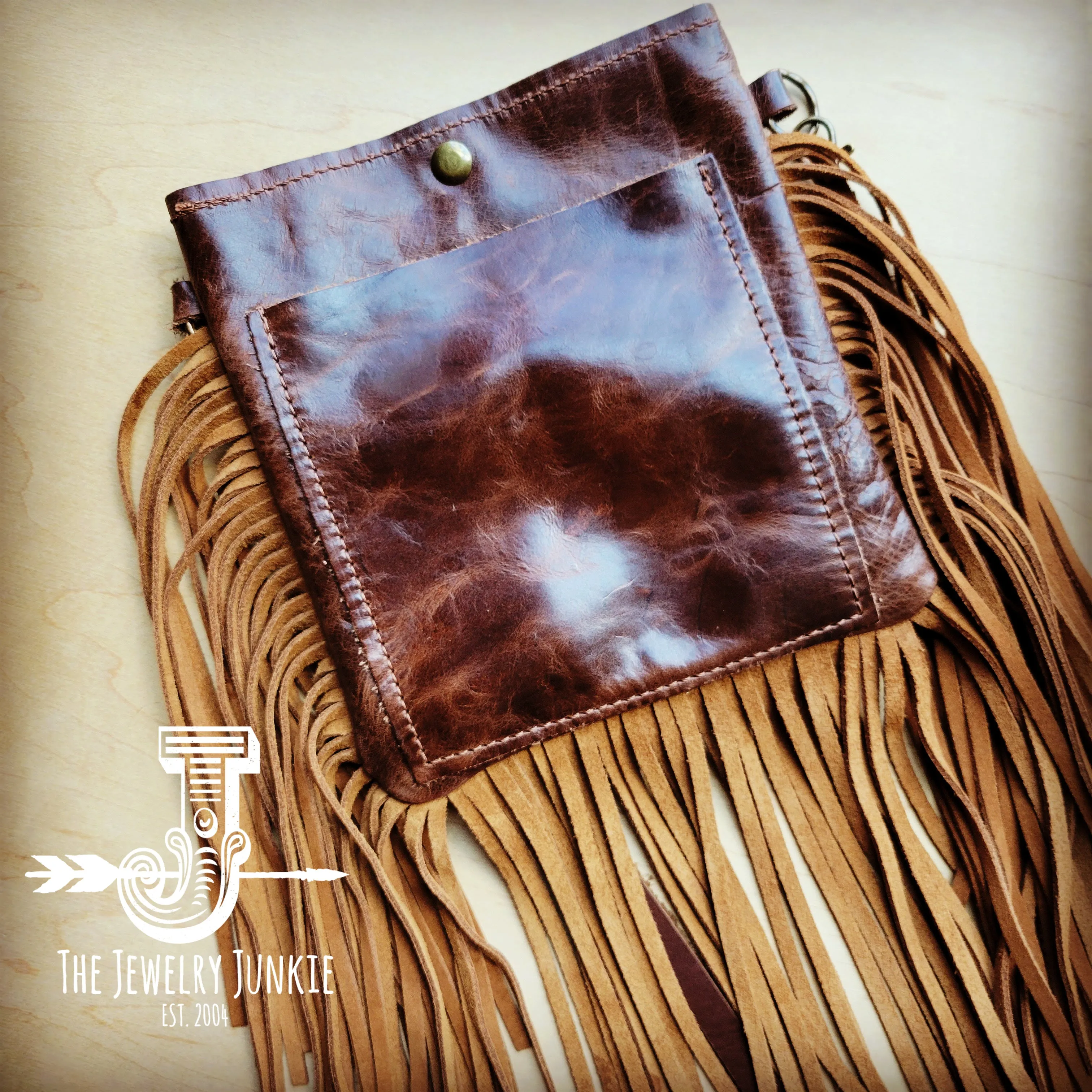**Small Crossbody Handbag w/ Brown Metallic Leather Full Fringe 507g