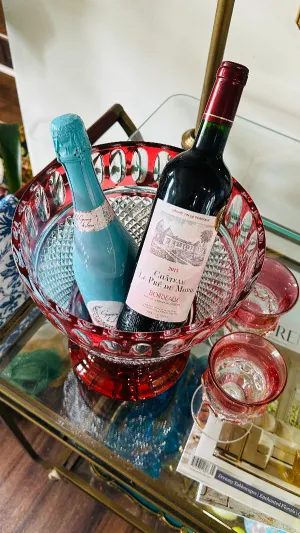 Vintage Ice Bucket/Large Vase, Val St. Lambert Crystal, Cut to Clear and Ruby Coloring 2 Available, Each Sold Separately